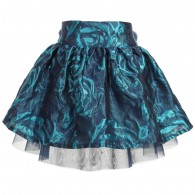 MISS BLUMARINE Blue Jacquard Rose Skirt