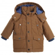 BOSS Baby Boys Brown Parka Coat with Detachable Hood