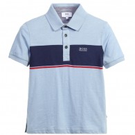 BOSS Boys Pale Blue Polo Shirt with Stripe