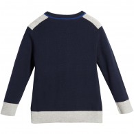 BOSS Boys Navy Blue V-Neck Cotton Sweater