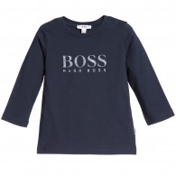 BOSS Boys Navy Blue Long Sleeved Logo T-Shirt