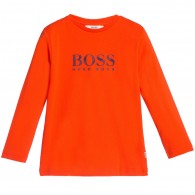 BOSS Boys Orange Long Sleeved Logo T-Shirt