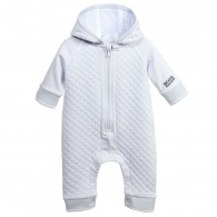 BOSS Boys Pale Blue Quilted Jersey Hooded Babygrow