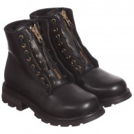 DOLCE & GABBANA Black Leather Boots with Fleece Lining