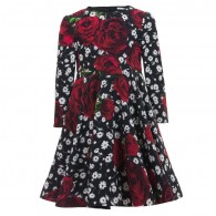 DOLCE & GABBANA Black Crepe Floral & 'Red Rose' Dress