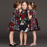 DOLCE & GABBANA Black Crepe Floral & 'Red Rose' Dress