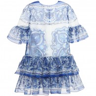 DOLCE & GABBANA Blue & White Silk Chiffon 'Majollica' Dress