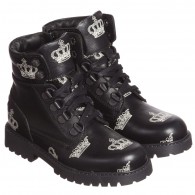 DOLCE & GABBANA Boys Black 'Crown' Leather Boots