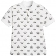 DOLCE & GABBANA Boys White 'Crown' Print Polo Shirt