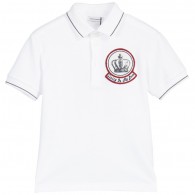 DOLCE & GABBANA Boys White Polo Shirt with Appliquéd Badge