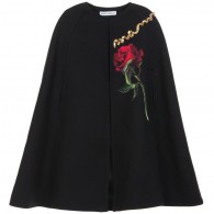 DOLCE & GABBANA Girls Black Crepe Wool Cape with Roses
