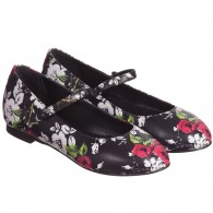 DOLCE & GABBANA Girls Black & Pink Roses Leather Shoes