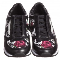 DOLCE & GABBANA Girls Black & Red Rose Print Leather Trainers