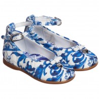 DOLCE & GABBANA Girls Blue 'Majolica' Print Brocade Shoes