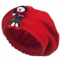 DOLCE & GABBANA Girls Red Knitted Wool Beret with Doll Brooch