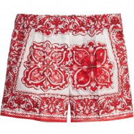 DOLCE & GABBANA Girls Red Cotton 'Majolica' Shorts