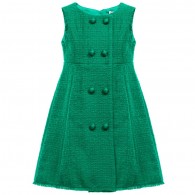 DOLCE & GABBANA Green Bouclé Tweed Wool Shift Dress
