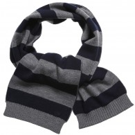 DOLCE & GABBANA Grey & Navy Blue Striped Wool Scarf
