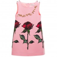 DOLCE & GABBANA Pink Crepe Wool Dress with Roses