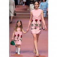 DOLCE & GABBANA Pink Crepe Wool Dress with Roses