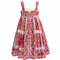 DOLCE & GABBANA Red Cotton 'Majolica' Print Dress