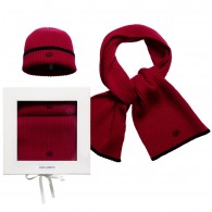 DOLCE & GABBANA Red Ribbed Wool Hat & Scarf Set
