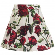 DOLCE & GABBANA Red Rose Print Cotton Skirt