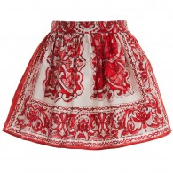 DOLCE & GABBANA Red Cotton Poplin 'Majolica' Print Skirt