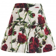 DOLCE & GABBANA Red Rose Print Cotton Skirt