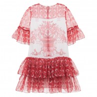 DOLCE & GABBANA Red & White Silk Chiffon 'Majollica' Dress