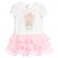 MISS BLUMARINE Baby Girls White Dress with Pink Ruffle Skirt