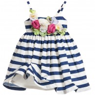 JUNIOR GAULTIER Navy Blue & White Striped Dress with Flowers