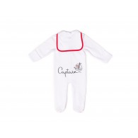 RB Royal Baby Organic Cotton Gloved-Sleeve Footed Overall, Footie (Captain) White Red