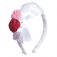 MISS BLUMARINE White Satin Hairband with Roses & Bow