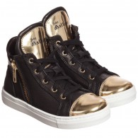 JOHN GALLIANO Black & Gold Leather High-Top Trainers