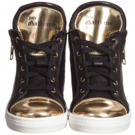 JOHN GALLIANO Black & Gold Leather High-Top Trainers