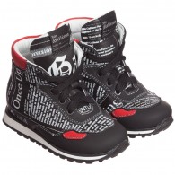 JOHN GALLIANO Black & Red Gazette Leather High-Top Trainers