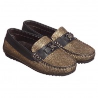 JOHN GALLIANO Boys Gold Glitter Leather Moccasin Shoes