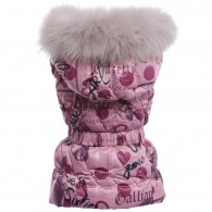 JOHN GALLIANO Girls Pink 'Gazette' Print Gilet & Fur Collar