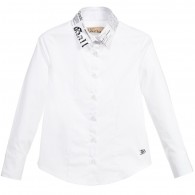 JOHN GALLIANO Girls White Blouse with Gazette Print Collar