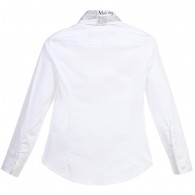 JOHN GALLIANO Girls White Blouse with Gazette Print Collar