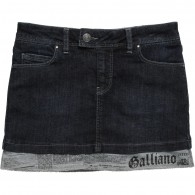 JOHN GALLIANO Denim Skirt with Gazette Trim & Diamante Logo