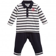 JUNIOR GAULTIER Baby Boys Navy Blue Stripe Polo Top & Trouser