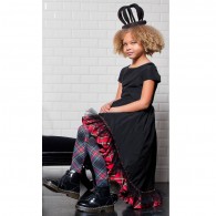 JUNIOR GAULTIER Black Satin Tartan Dress with Leggings