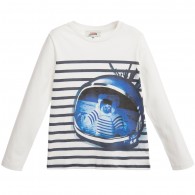 JUNIOR GAULTIER Boys Ivory Top with Navy Stripes & Spaceman