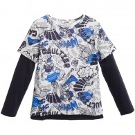JUNIOR GAULTIER Boys Navy Blue Layered Top with Comic Print