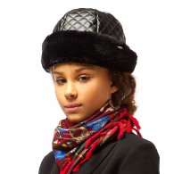 JUNIOR GAULTIER Girls Black Padded Hat with Synthetic Fur Trim