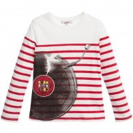 JUNIOR GAULTIER Girls Ivory & Red Striped Top with Record Print