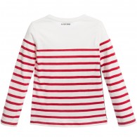 JUNIOR GAULTIER Girls Ivory & Red Striped Top with Record Print