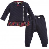 JUNIOR GAULTIER Baby Girls Navy Blue Quilted Tracksuit